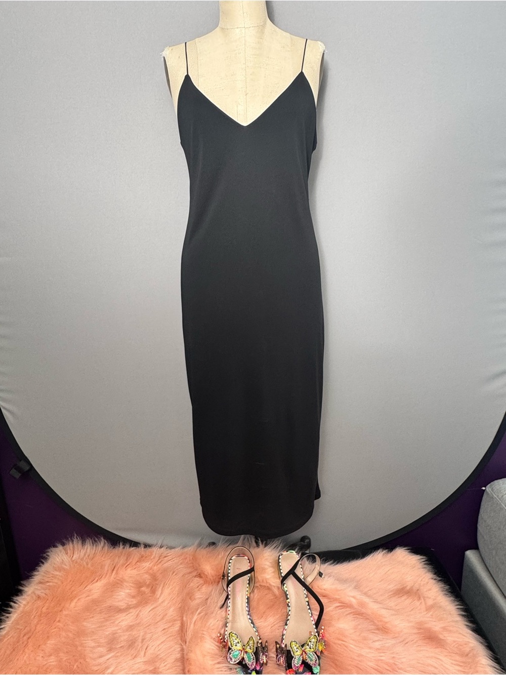 & Other Stories Paris Atelier Black Slip Dress | 90’s Minimalist Midi | US 10